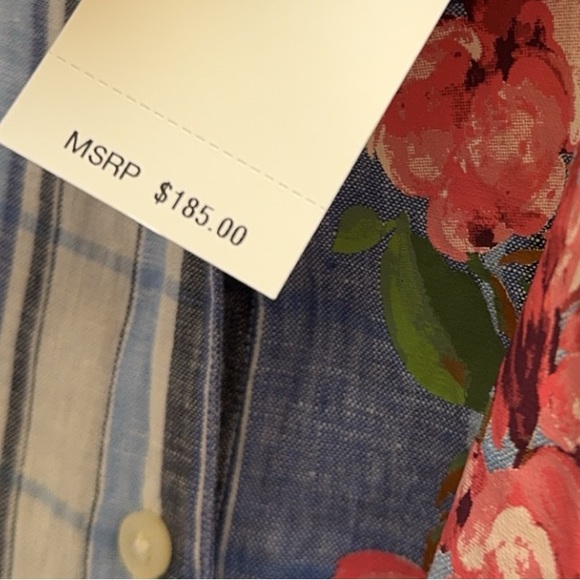 New LAUREN RALPH LAUREN Blue White Plaid Floral Linen Long Sleeve Dress - Picture 5 of 5